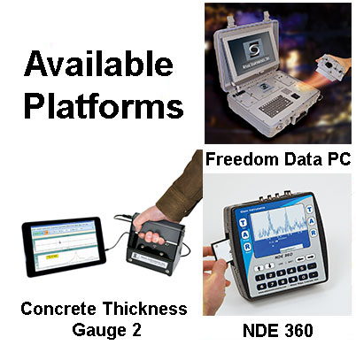 影響回聲，可用平台，NDE 360，混凝土厚度儀，自由數據PC