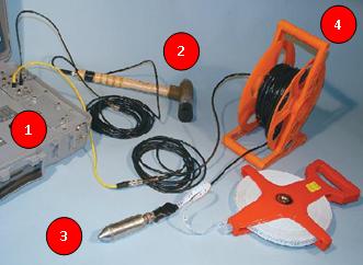 平行地震傳感器、控製器和電纜的圖像